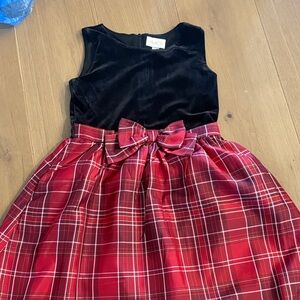 Place Velvet Black Top with Red Plaid Skirt